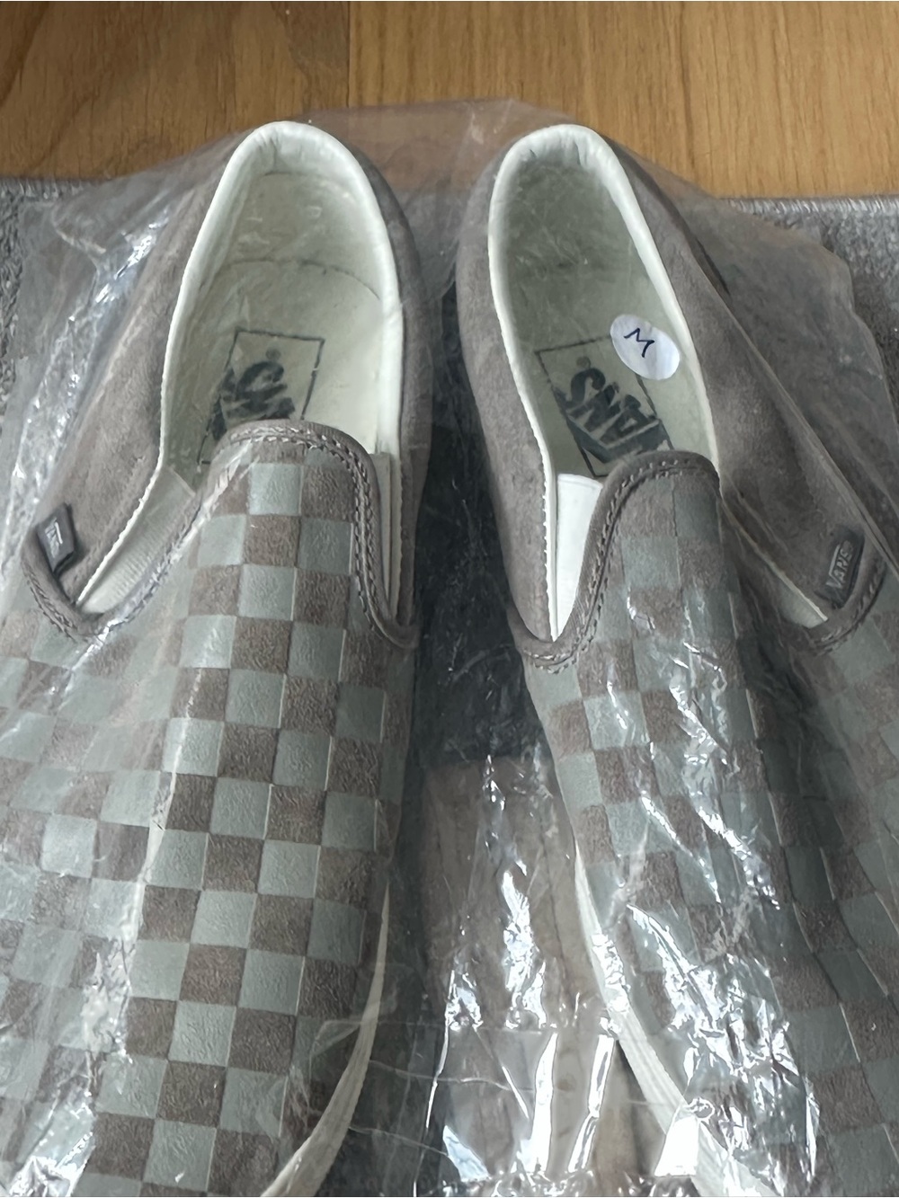 Vans Slip-On Checkerboard Sneakers in Beige and Light Gray